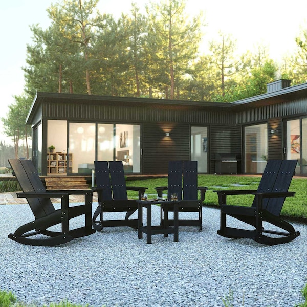 Flash Furniture 4 Modern Black Adirondack Rockers & Side Table JJ-C14709-4-T14001-BK-GG - main